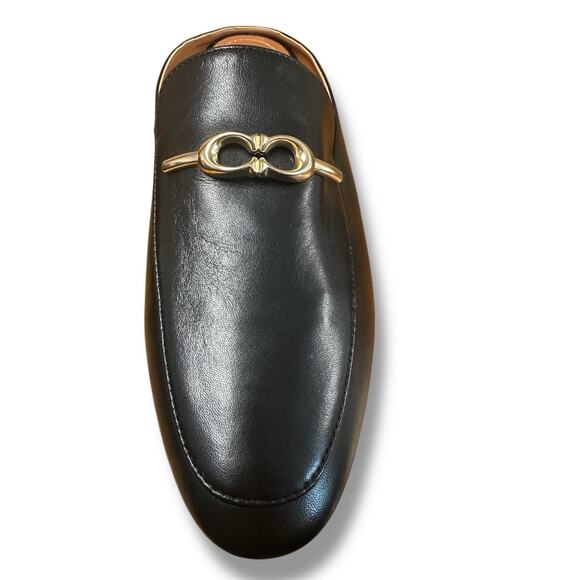 COACH Sienna Leather Slide Loafer Shoes Mule Clog Black Gold Luxury Women Sz 7.5 - Picture 10 of 16